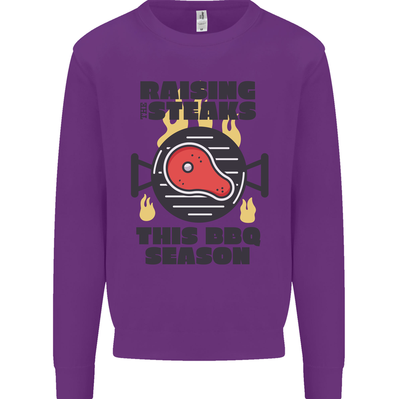 Raising the Steaks Funny BBQ Grill Kids Sweatshirt Jumper Purple