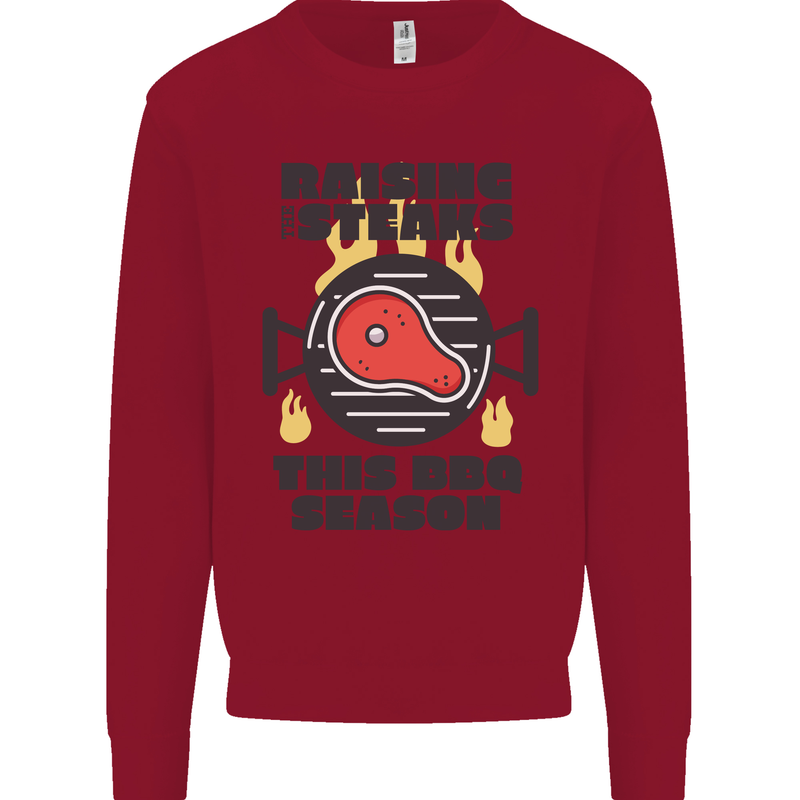 Raising the Steaks Funny BBQ Grill Kids Sweatshirt Jumper Red