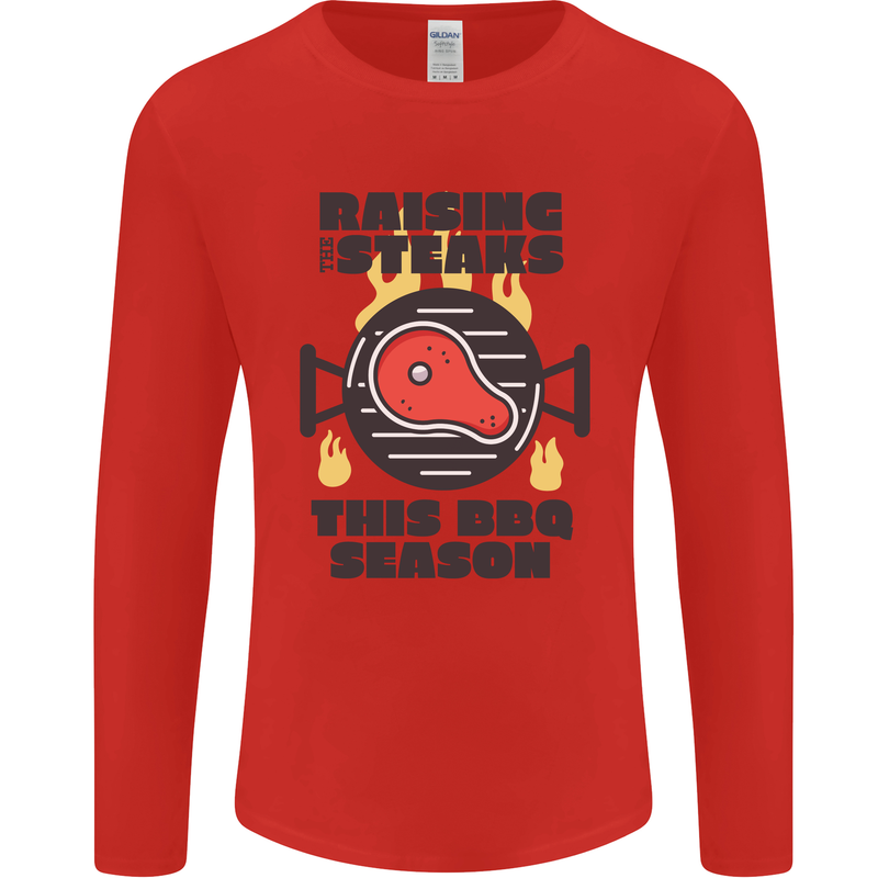 Raising the Steaks Funny BBQ Grill Mens Long Sleeve T-Shirt Red