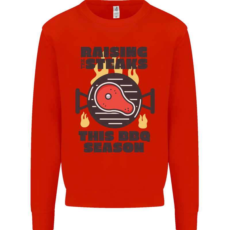 Raising the Steaks Funny BBQ Grill Mens Sweatshirt Jumper Bright Red