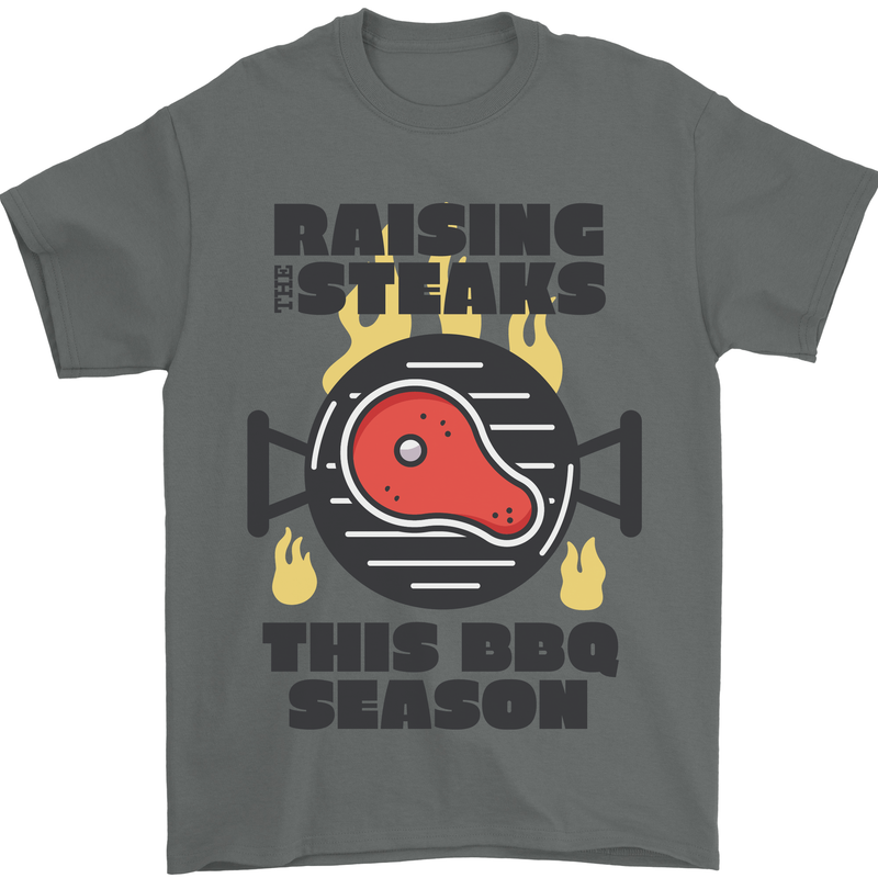Raising the Steaks Funny BBQ Grill Mens T-Shirt 100% Cotton Charcoal