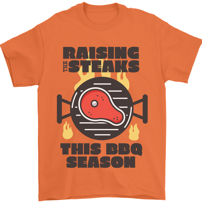 Raising the Steaks Funny BBQ Grill Mens T-Shirt 100% Cotton Orange
