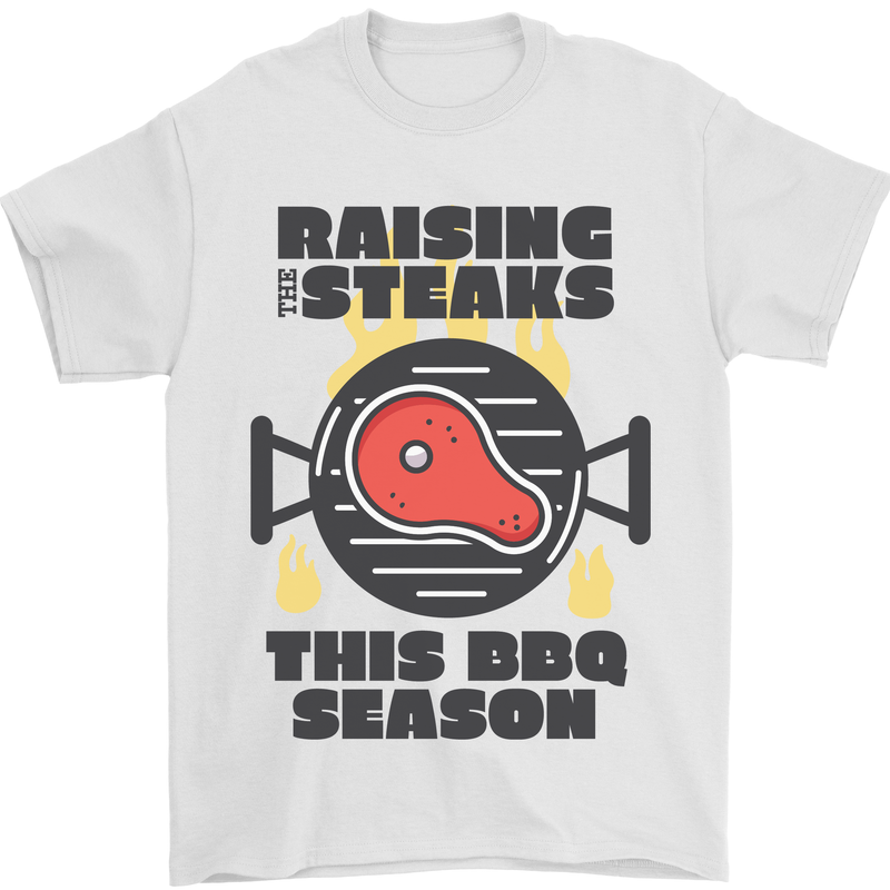Raising the Steaks Funny BBQ Grill Mens T-Shirt 100% Cotton White