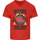 Raising the Steaks Funny BBQ Grill Mens V-Neck Cotton T-Shirt Red