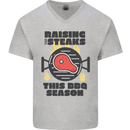 Raising the Steaks Funny BBQ Grill Mens V-Neck Cotton T-Shirt Sports Grey