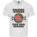 Raising the Steaks Funny BBQ Grill Mens V-Neck Cotton T-Shirt White