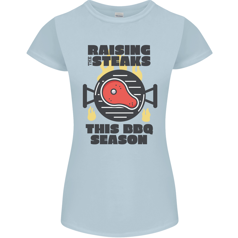 Raising the Steaks Funny BBQ Grill Womens Petite Cut T-Shirt Light Blue