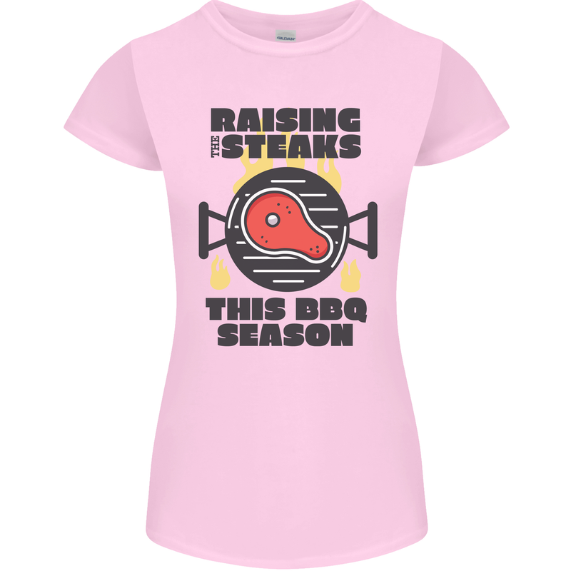Raising the Steaks Funny BBQ Grill Womens Petite Cut T-Shirt Light Pink