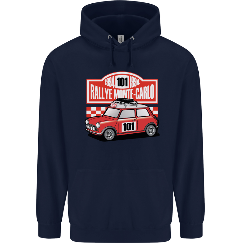 Rallye Monte Carlo Mini Rally Car Childrens Kids Hoodie Navy Blue