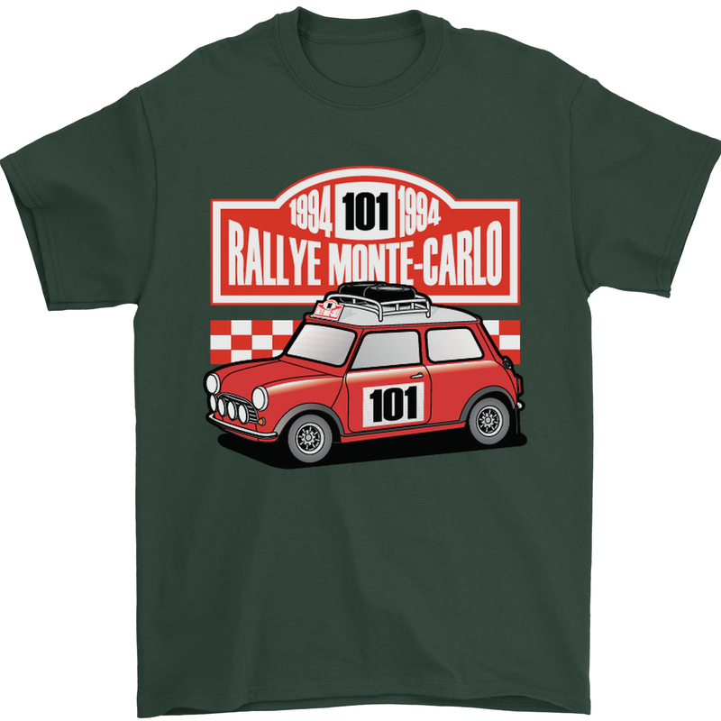 Rallye Monte Carlo Mini Rally Car Mens T-Shirt Cotton Gildan Forest Green