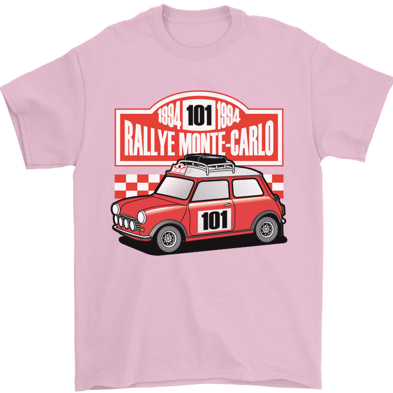 Rallye Monte Carlo Mini Rally Car Mens T-Shirt Cotton Gildan Light Pink