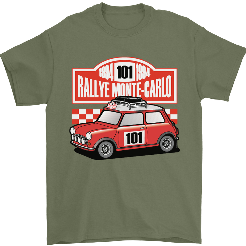 Rallye Monte Carlo Mini Rally Car Mens T-Shirt Cotton Gildan Military Green