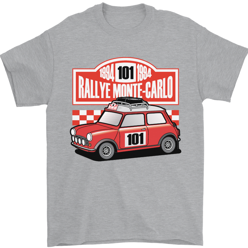 Rallye Monte Carlo Mini Rally Car Mens T-Shirt Cotton Gildan Sports Grey