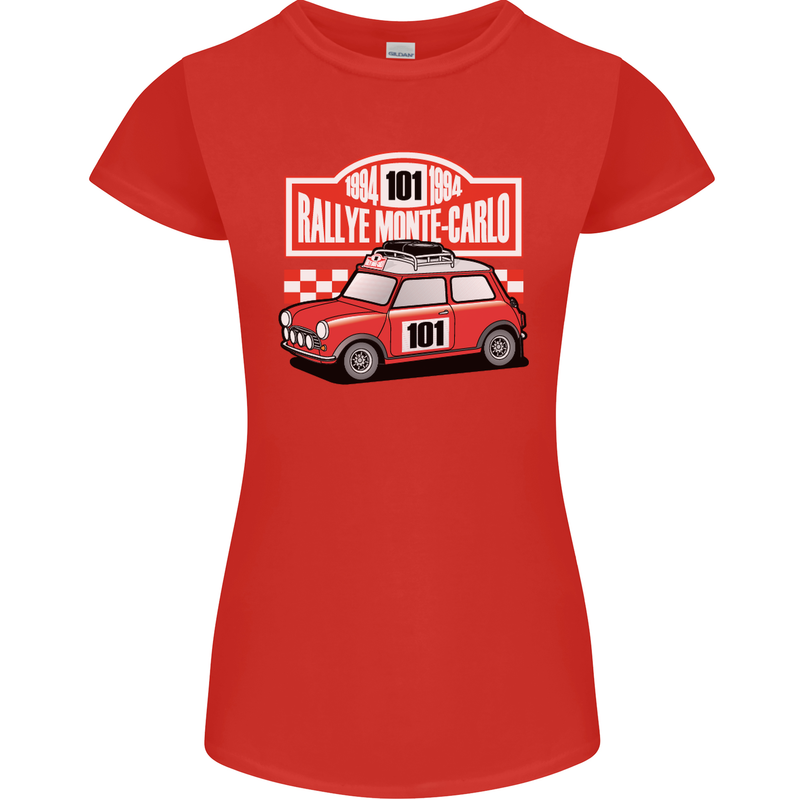 Rallye Monte Carlo Mini Rally Car Womens Petite Cut T-Shirt Red