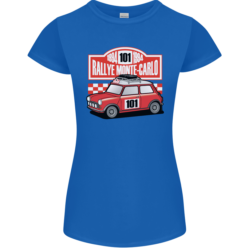 Rallye Monte Carlo Mini Rally Car Womens Petite Cut T-Shirt Royal Blue