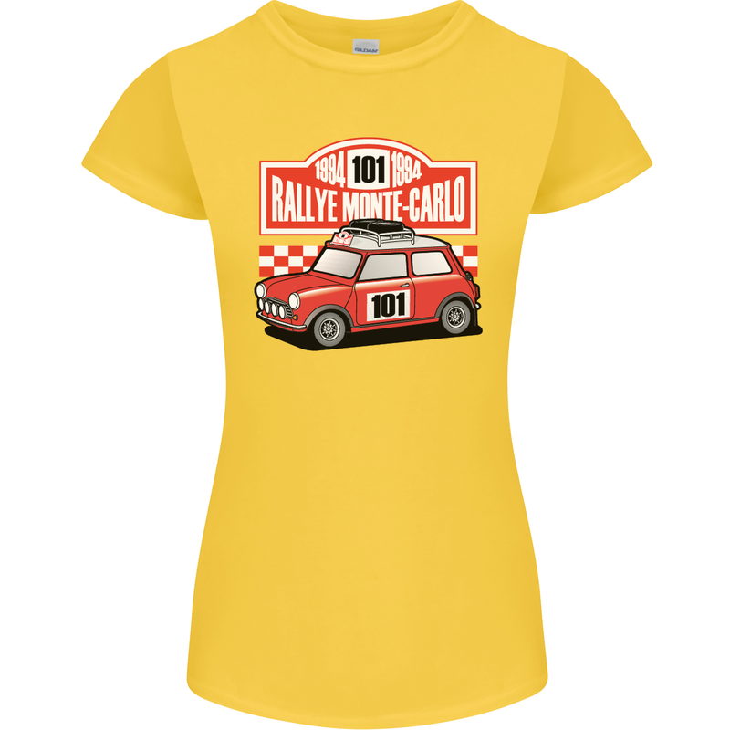 Rallye Monte Carlo Mini Rally Car Womens Petite Cut T-Shirt Yellow