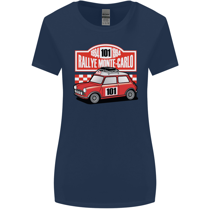 Rallye Monte Carlo Mini Rally Car Womens Wider Cut T-Shirt Navy Blue