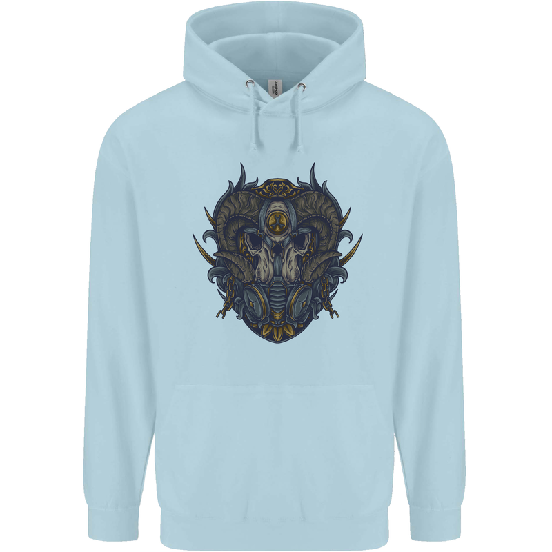 Ram Skull With Respirator Childrens Kids Hoodie Light Blue