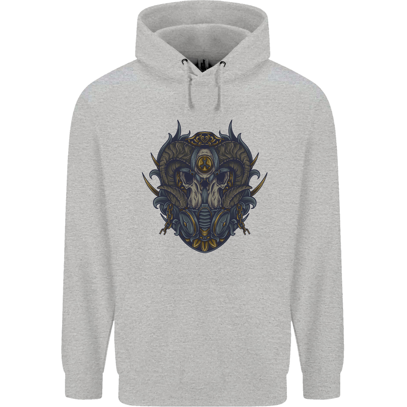 Ram Skull With Respirator Childrens Kids Hoodie Sports Grey