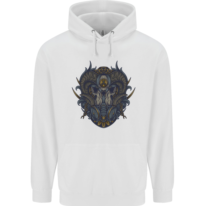Ram Skull With Respirator Childrens Kids Hoodie White