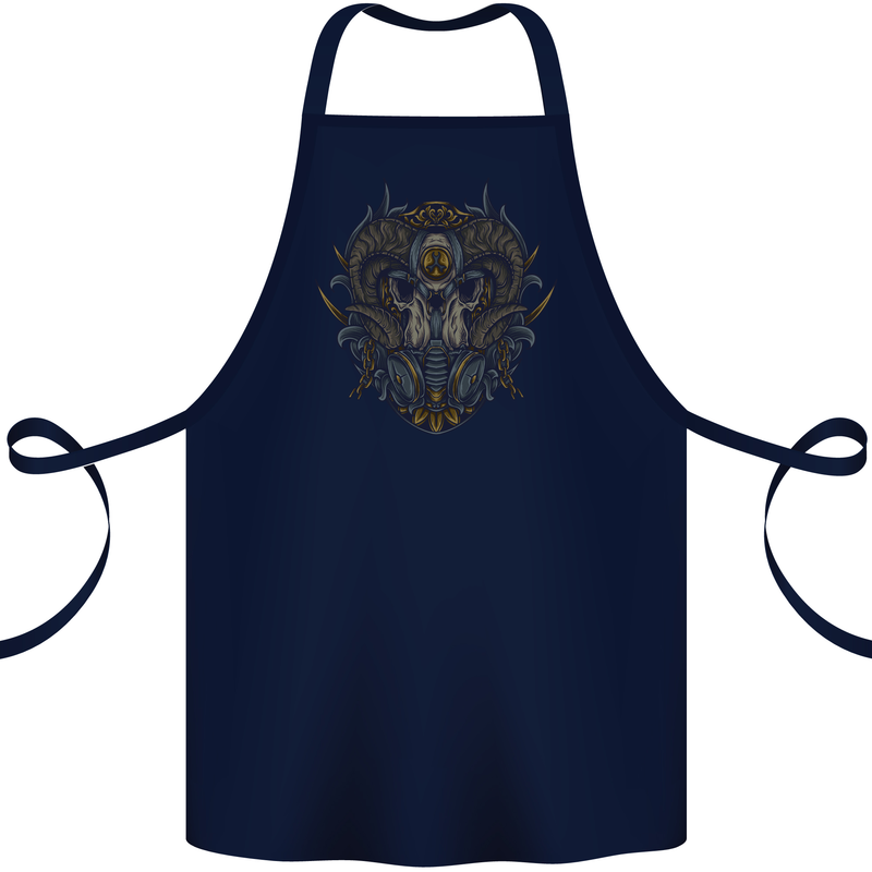 Ram Skull With Respirator Cotton Apron 100% Organic Navy Blue