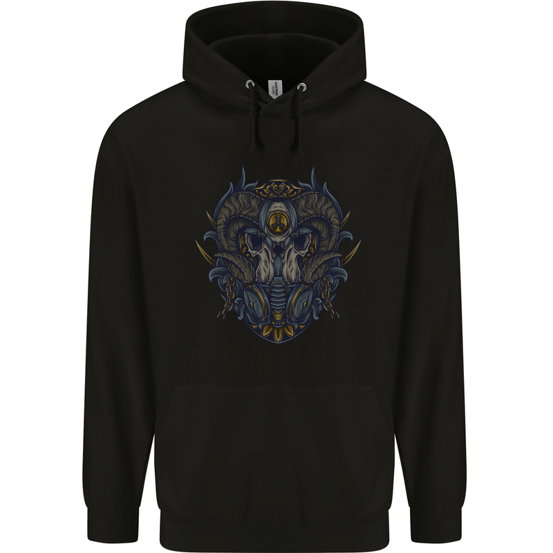Ram Skull With Respirator Mens 80% Cotton Hoodie Black