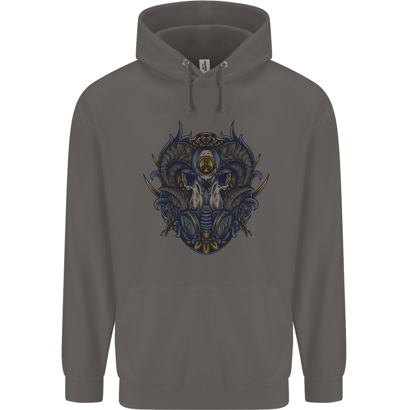 Ram Skull With Respirator Mens 80% Cotton Hoodie Charcoal