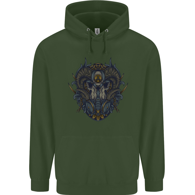 Ram Skull With Respirator Mens 80% Cotton Hoodie Forest Green