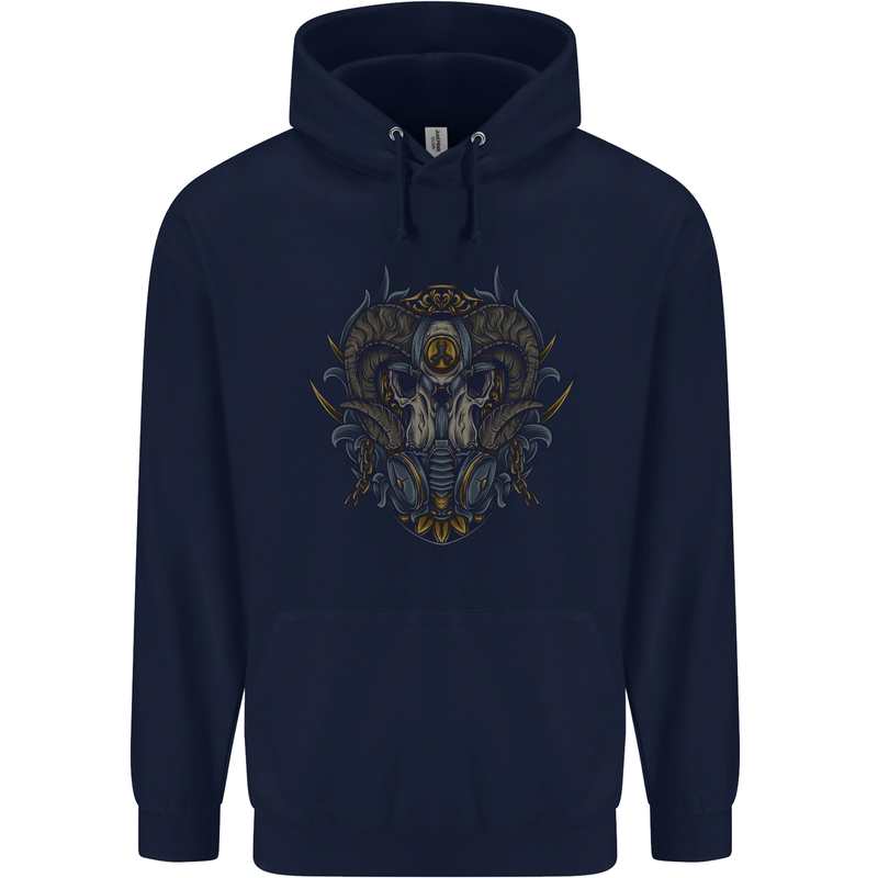 Ram Skull With Respirator Mens 80% Cotton Hoodie Navy Blue