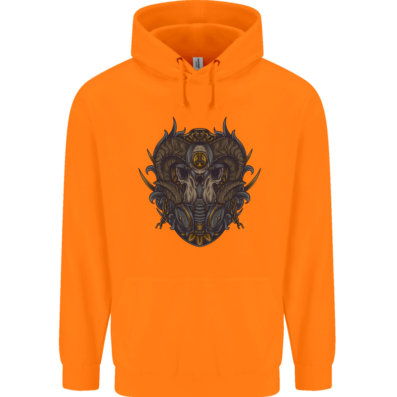 Ram Skull With Respirator Mens 80% Cotton Hoodie Orange