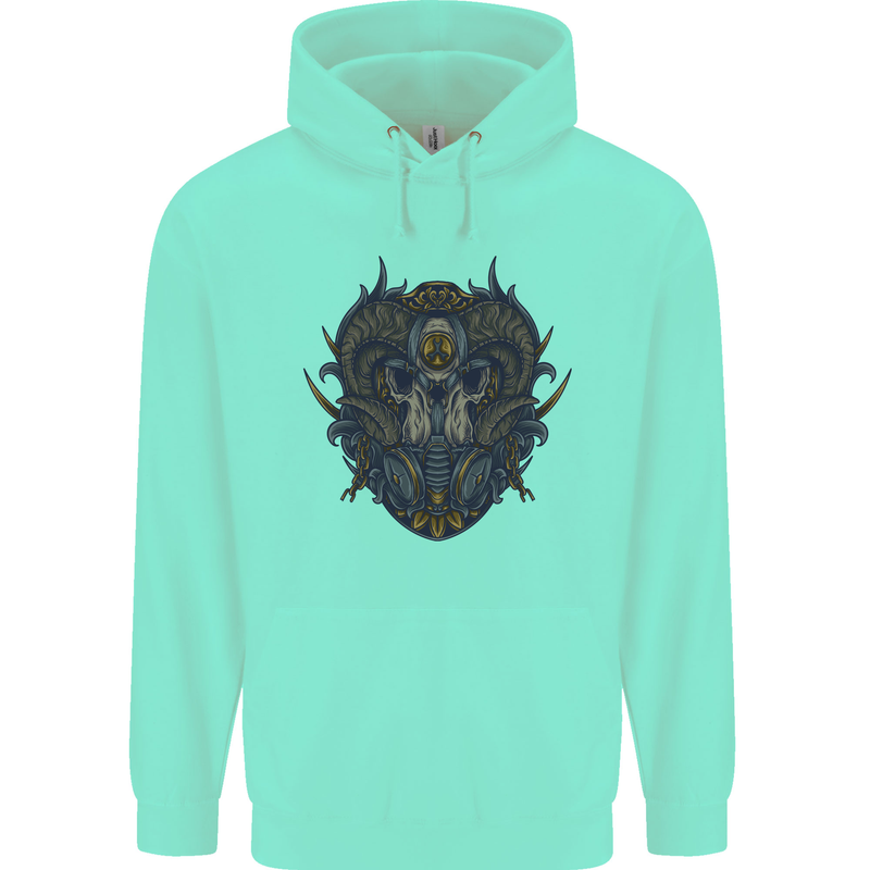 Ram Skull With Respirator Mens 80% Cotton Hoodie Peppermint