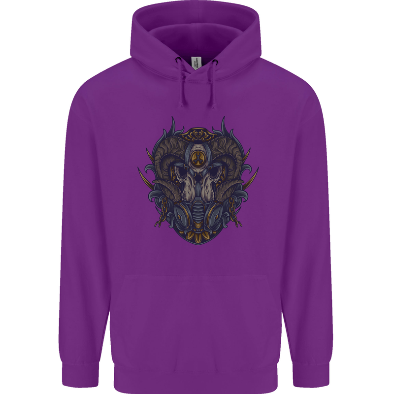 Ram Skull With Respirator Mens 80% Cotton Hoodie Purple