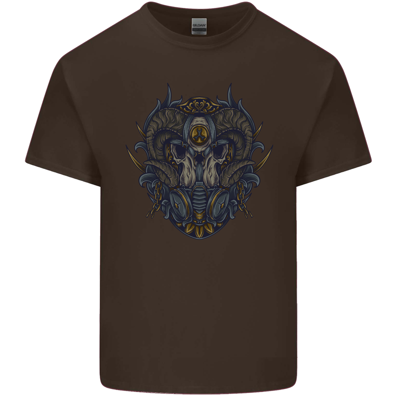 Ram Skull With Respirator Mens Cotton T-Shirt Tee Top Dark Chocolate