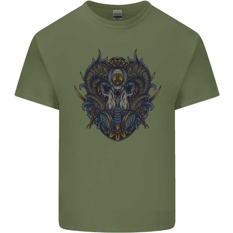 Ram Skull With Respirator Mens Cotton T-Shirt Tee Top Military Green