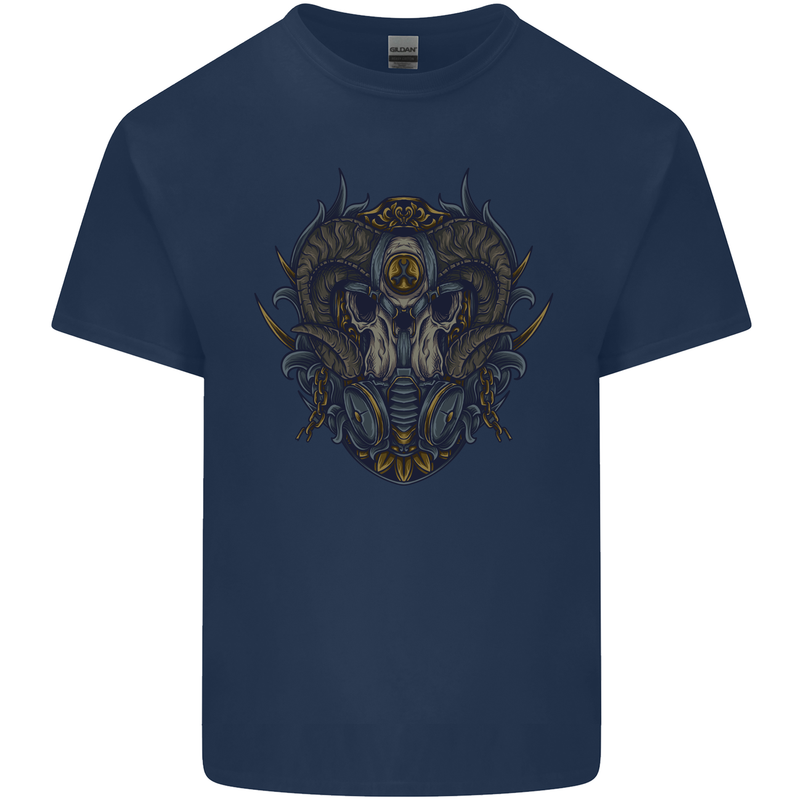 Ram Skull With Respirator Mens Cotton T-Shirt Tee Top Navy Blue