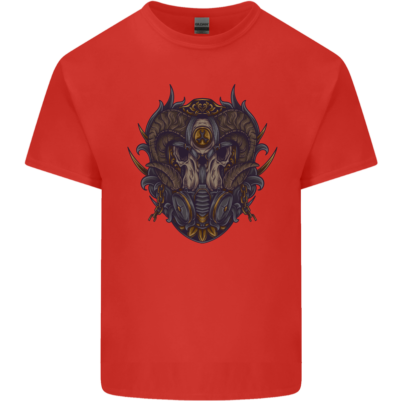 Ram Skull With Respirator Mens Cotton T-Shirt Tee Top Red