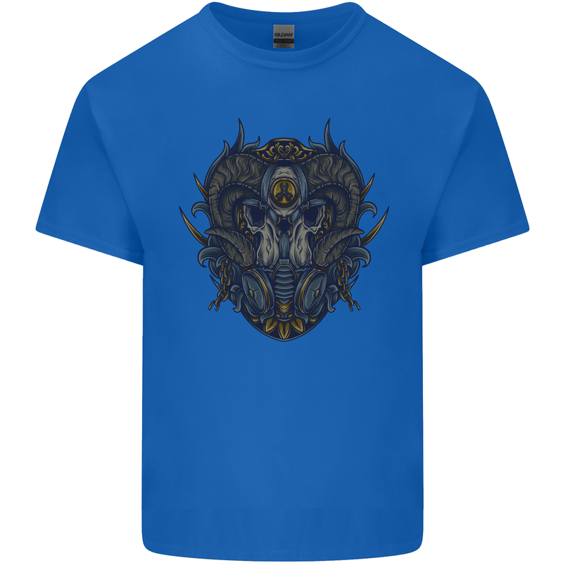 Ram Skull With Respirator Mens Cotton T-Shirt Tee Top Royal Blue