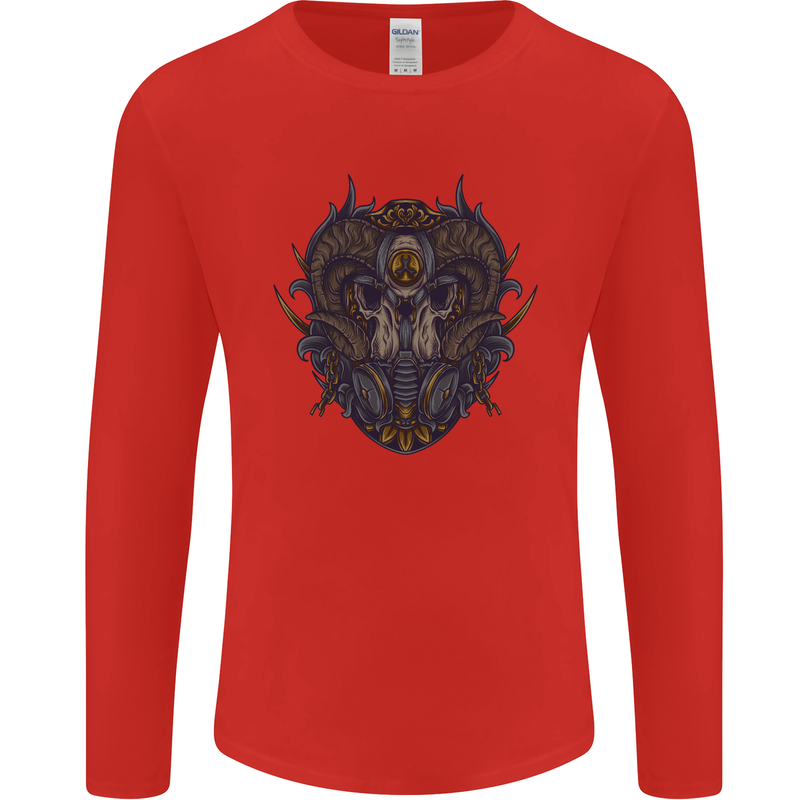 Ram Skull With Respirator Mens Long Sleeve T-Shirt Red