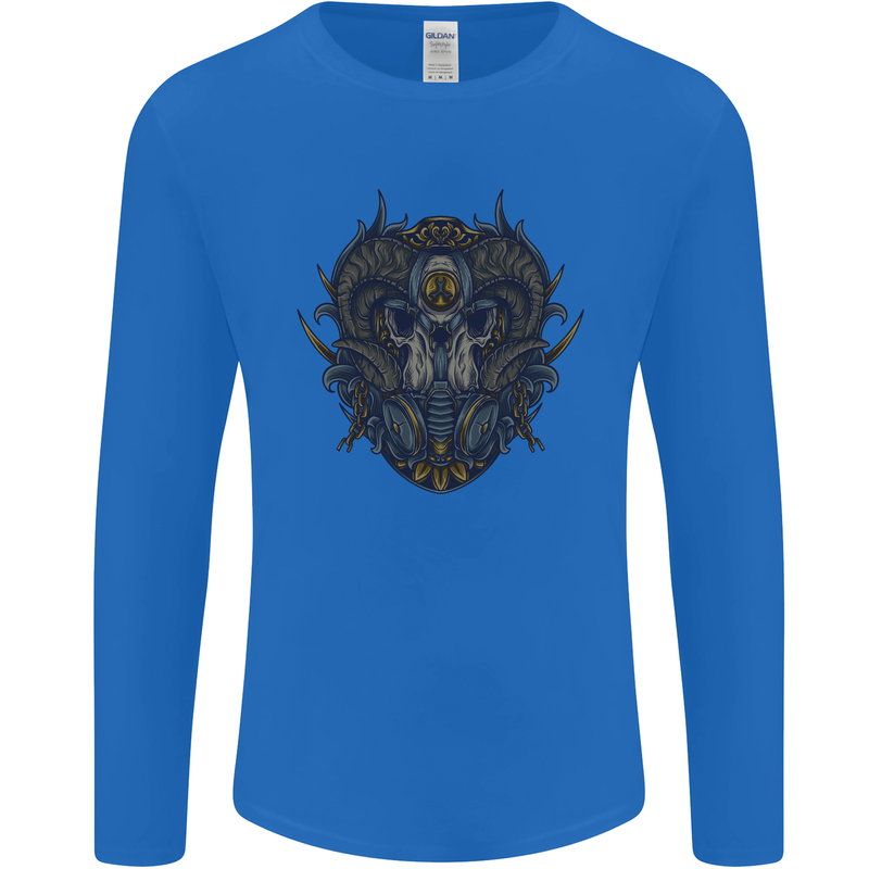 Ram Skull With Respirator Mens Long Sleeve T-Shirt Royal Blue