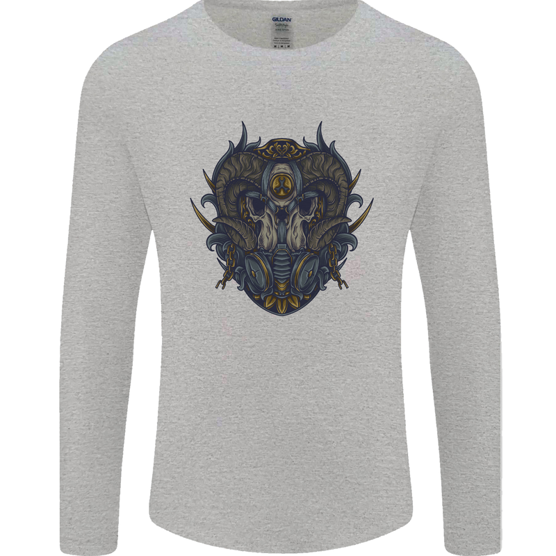 Ram Skull With Respirator Mens Long Sleeve T-Shirt Sports Grey
