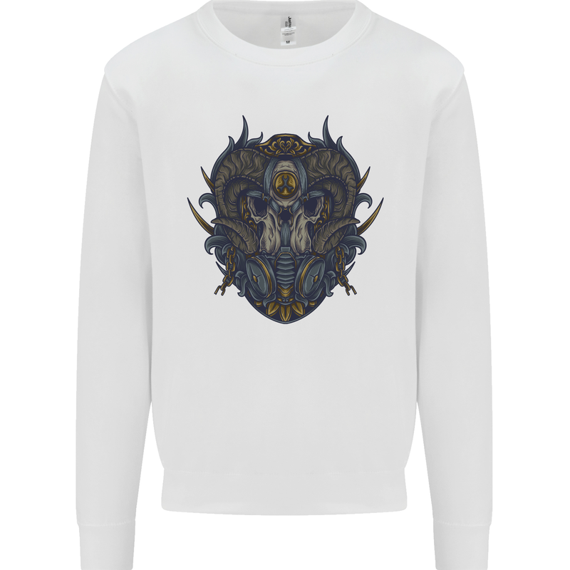 Ram Skull With Respirator Mens Sweatshirt Jumper White