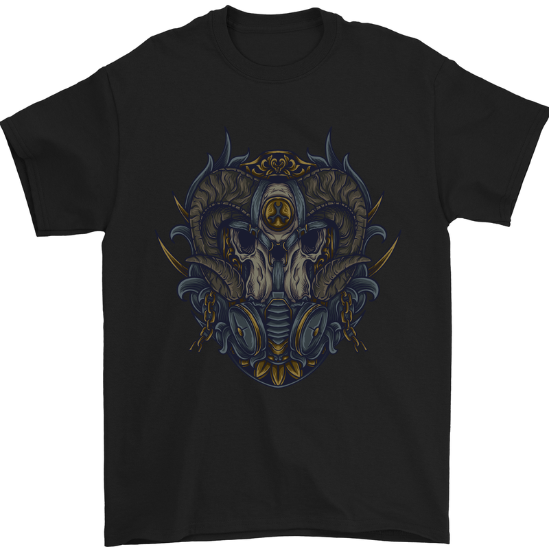 Ram Skull With Respirator Mens T-Shirt Cotton Gildan Black
