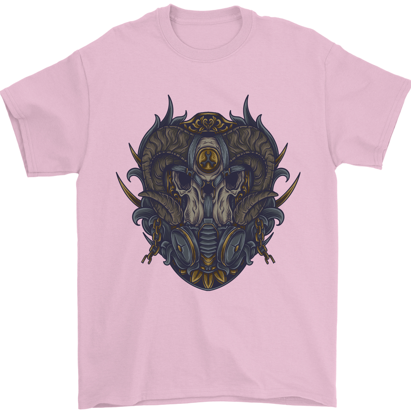 Ram Skull With Respirator Mens T-Shirt Cotton Gildan Light Pink