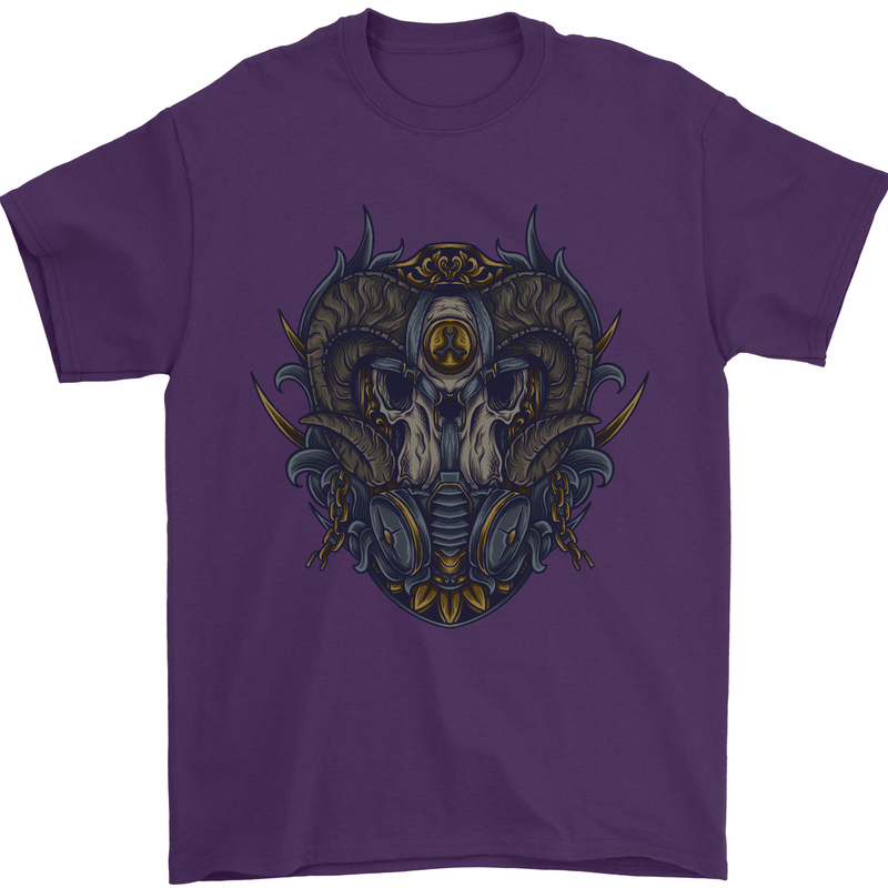 Ram Skull With Respirator Mens T-Shirt Cotton Gildan Purple