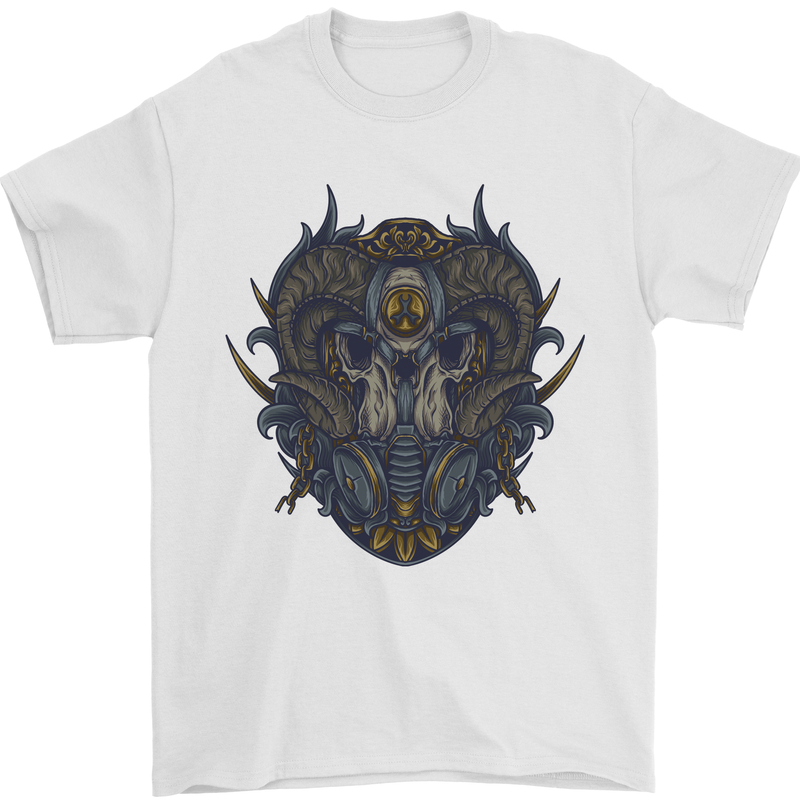 Ram Skull With Respirator Mens T-Shirt Cotton Gildan White