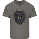 Ram Skull With Respirator Mens V-Neck Cotton T-Shirt Charcoal