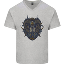Ram Skull With Respirator Mens V-Neck Cotton T-Shirt Sports Grey