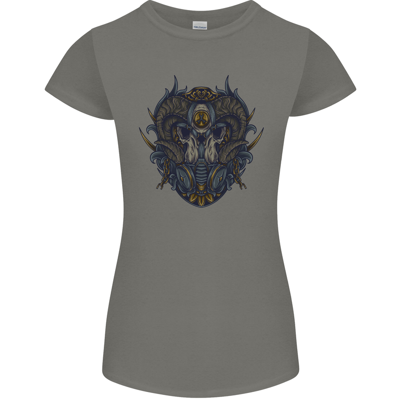 Ram Skull With Respirator Womens Petite Cut T-Shirt Charcoal