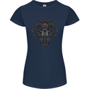 Ram Skull With Respirator Womens Petite Cut T-Shirt Navy Blue
