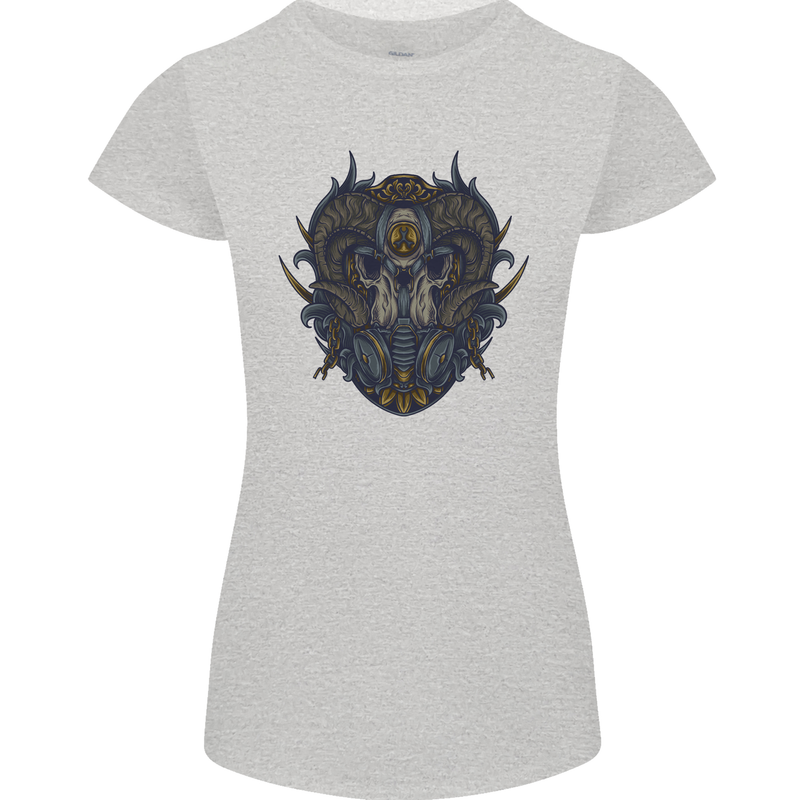 Ram Skull With Respirator Womens Petite Cut T-Shirt Sports Grey